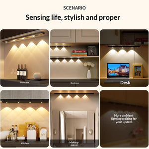 Under Cabinet Lights LED Motion Sensor Indoor, USB Rechargeable ,3 Light Modes Stepless Dimming Hill Light, 6500K Night Light for Closet Cabinet Kitchen Wardrobe (15.74in/40cm)