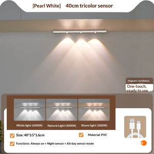 Under Cabinet Lights LED Motion Sensor Indoor, USB Rechargeable ,3 Light Modes Stepless Dimming Hill Light, 6500K Night Light for Closet Cabinet Kitchen Wardrobe (15.74in/40cm)
