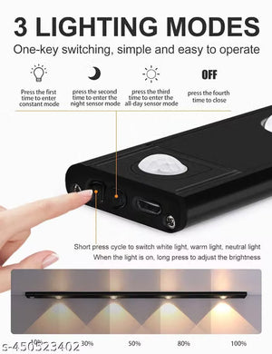 Under Cabinet Lights LED Motion Sensor Indoor, USB Rechargeable ,3 Light Modes Stepless Dimming Hill Light, 6500K Night Light for Closet Cabinet Kitchen Wardrobe (15.74in/40cm)